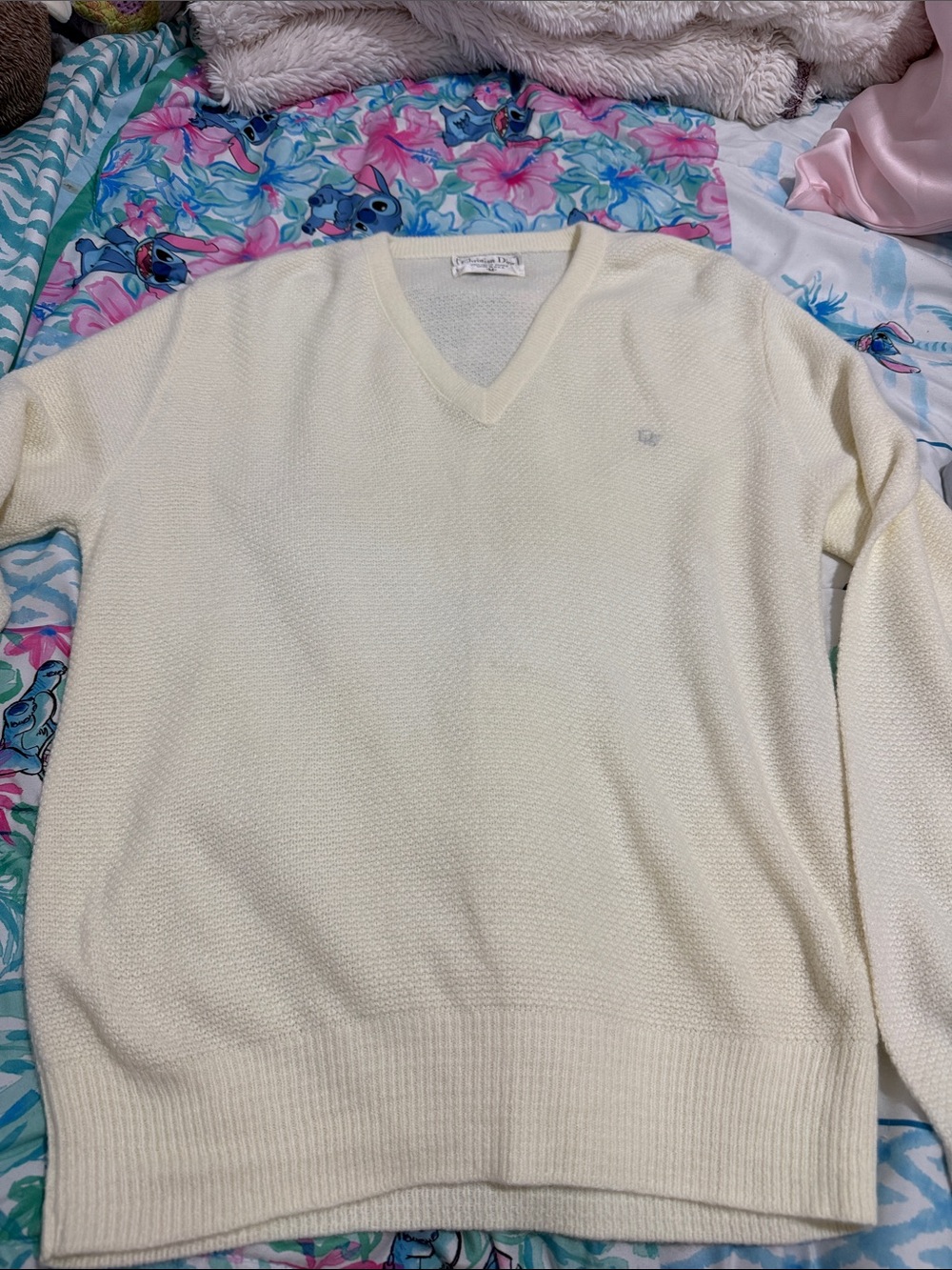 Dior Men's vintage V-Neck Cream Sweater size M